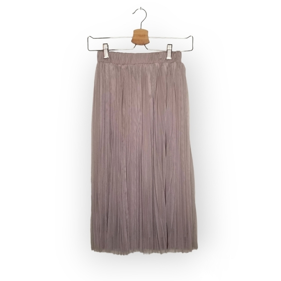 Layered chiffon midi skirt gray pull on elastic waist XS - Picture 1 of 2